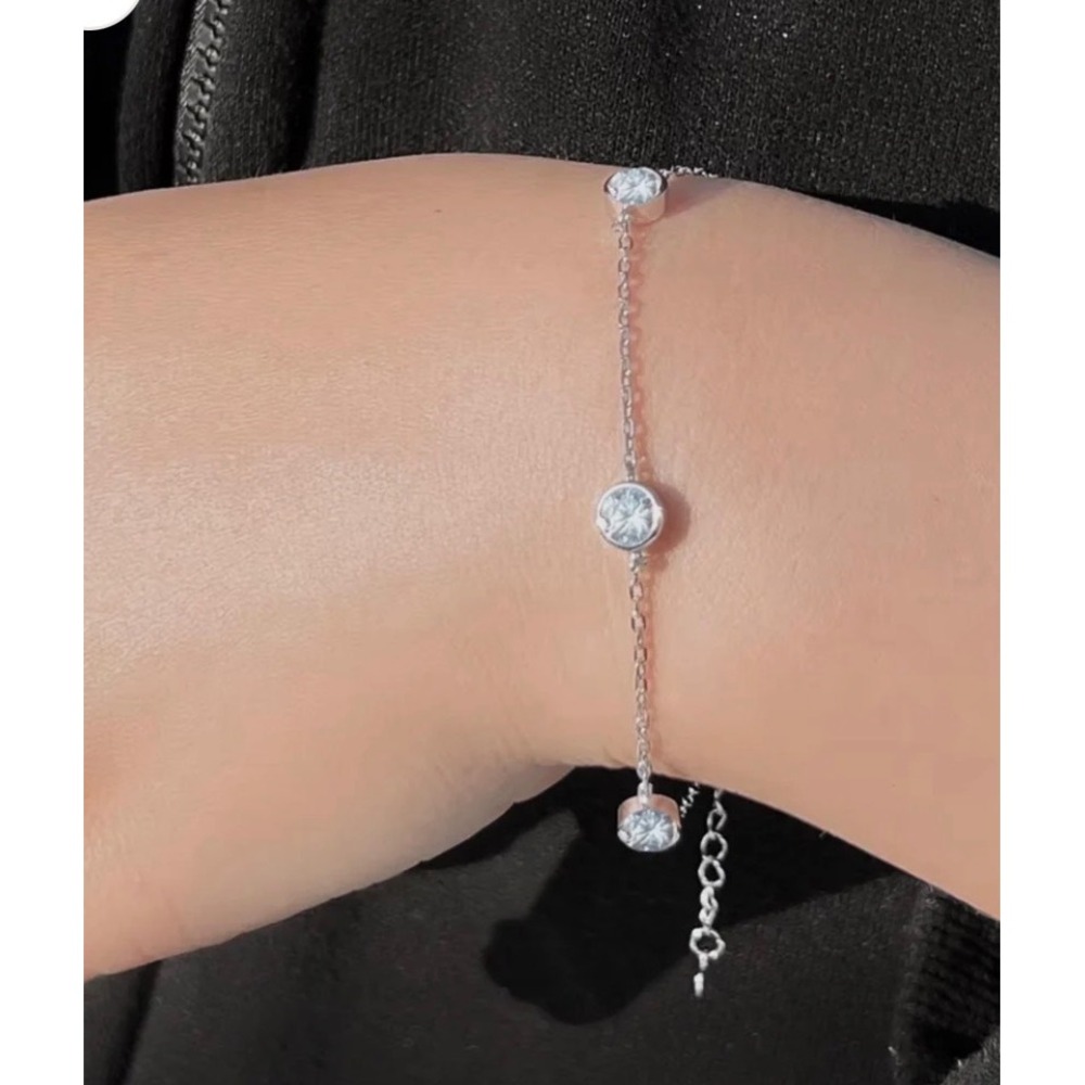 Sterling Silver CZ Bezel Set Station Bracelet Adjustable 6.5-7.75 Inch